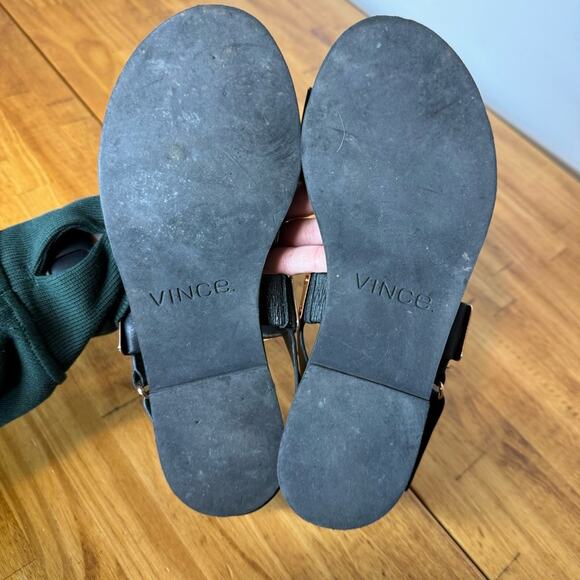 Vince Black Leather Rose Gold Ankle Strap Flat Sandals Size 7 - Picture 5 of 6